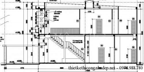 Mặt cắt nhà phố 2 tầng 5x15m