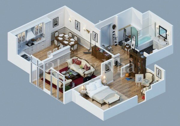 Thiết kế nội thất đẹp cho nhà cấp 4 bằng mô hình 3D 2015